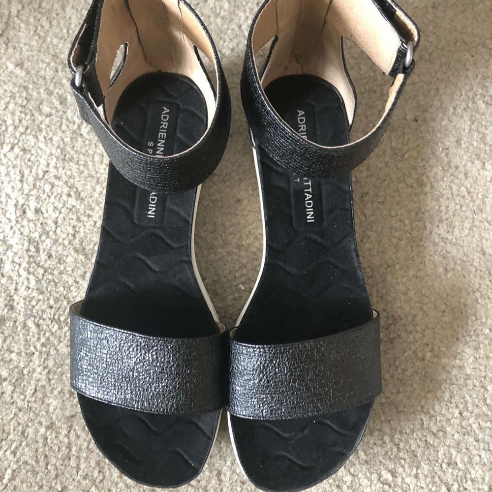 Black/White Ankle Strap Sandals, Size 8